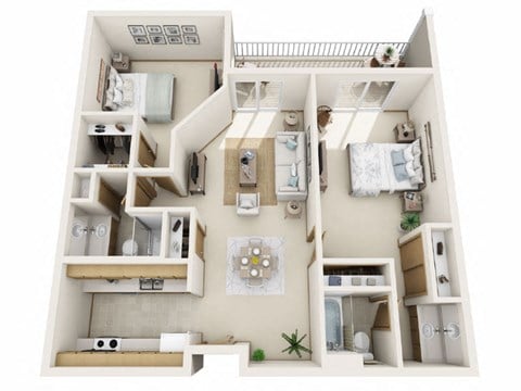 Floor plan for 2 beds, 2 baths, 1010 sqft